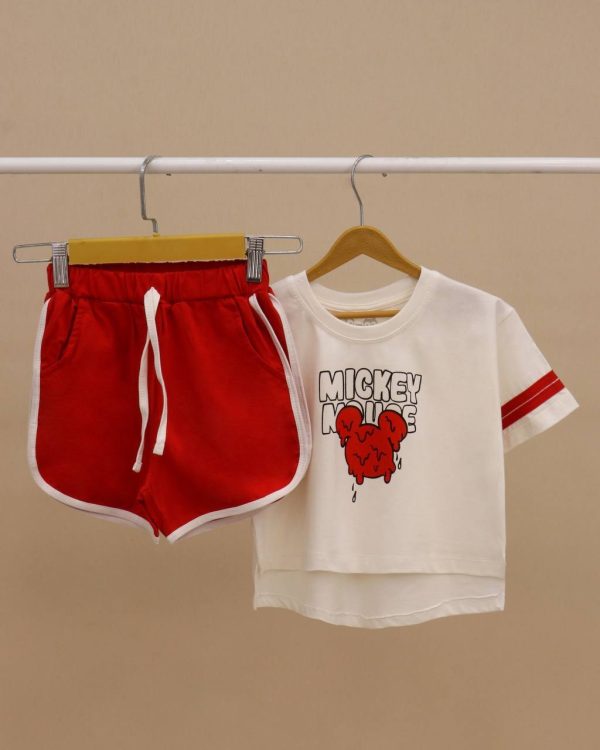ست کراپ و شلوارک MICKEY NZDE با جنس سوپر پنبه فول لایکرا، ضدحساسیت و بدون دون، مناسب سنین 2 تا نوجوان