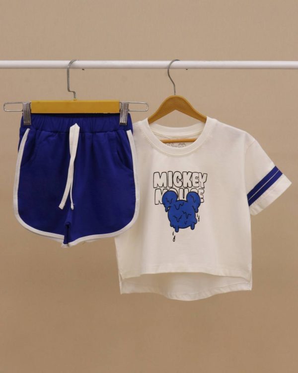 ست کراپ و شلوارک MICKEY NZDE با جنس سوپر پنبه فول لایکرا، ضدحساسیت و بدون دون، مناسب سنین 2 تا نوجوان