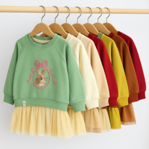 تونیک دخترانه طرح خرگوش با تور کرمی و گلدوزی ظریف – نی‌نی‌آف