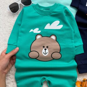 سرهمی نوزادی دورس پنبه طرح خرس رنگ کرمی – فروشگاه پوشاک بچگانه نی‌نی‌آف