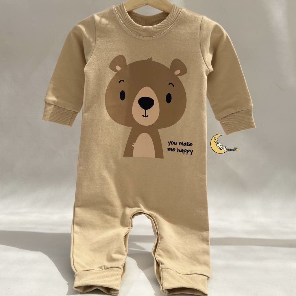 سرهمی نوزادی دورس پنبه طرح خرس رنگ کرمی – فروشگاه پوشاک بچگانه نینیآف