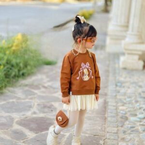 تونیک دخترانه طرح خرگوش با تور لطیف و گلدوزی فانتزی | مناسب ۲ تا ۱۰ سال