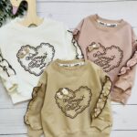 بلوز دورس دخترانه طرح قلب Honey Baby با آستین نواردوزی