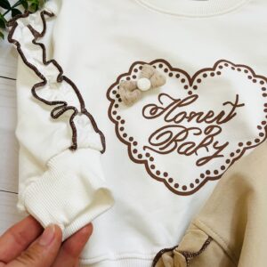 بلوز دورس دخترانه طرح قلب Honey Baby آستین نواردوزی سه رنگ